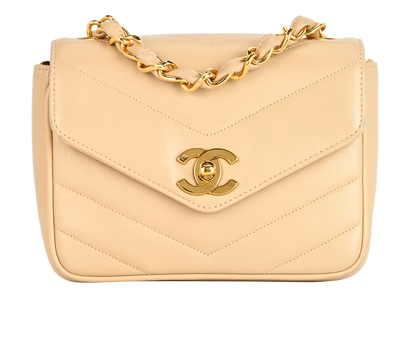 Mini Square Flap Chevron, &pound;2,900, Handbags, Beige, Lambskin Leather, Front view